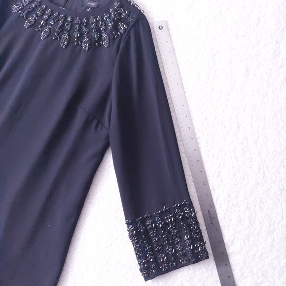J. Crew Black Beaded Long sleeve Shift Dress Women's Sz 8 NWT - Picture 9 of 15